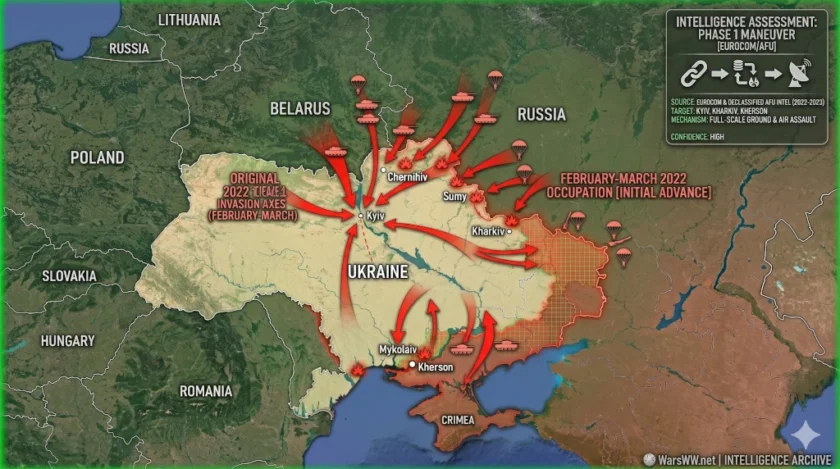 "Red Arrow" map showing the Kyiv/Kharkiv push, for phase 1 media block.