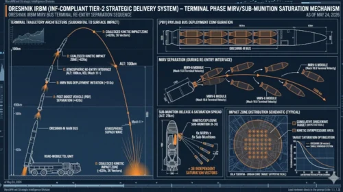 Technical blueprint detailing the separation sequence of the Oreshnik IRBM