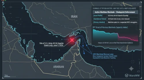 tactical tracking indicators showing the site of the U.S. Apache helicopter crash in the Strait of Hormuz, June 9, 2026.