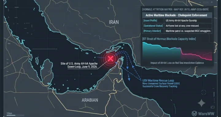tactical tracking indicators showing the site of the U.S. Apache helicopter crash in the Strait of Hormuz, June 9, 2026.