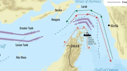 Tactical map detailing the strike location on the Kuwaiti tanker MT Kaifan off Limah, Oman, featuring crew lifeboat evacuation routes and drifting vessel vectors in the Strait of Hormuz, July 21, 2026.. Source: The Washington Institute